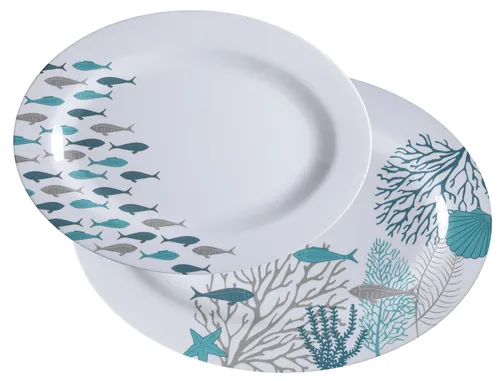 Servierplatten 2 Stück oval navy weiss - Coastal Deep Sea