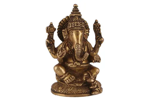 Messingfigur Ganesha Statue 12 cm - Ethno-Stil - Hochwertige Messingfigur im Ethno-Stil, handgefertigt und fair gehandelt aus Indien. Ideal als dekoratives Element für Ihr Zuhause. Maße: 12*7*6 cm.