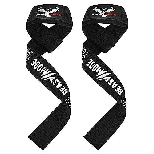 BEAST RAGE Zughilfen für Krafttraining (Fitness Straps) Kreuzheben Gurte Frauen Männer (Gepolstert) Gewichthebergurte Baumwolle Handgelenkstütze Griffe Hantel Bar (Lifting Straps) (Weißes Silikon)