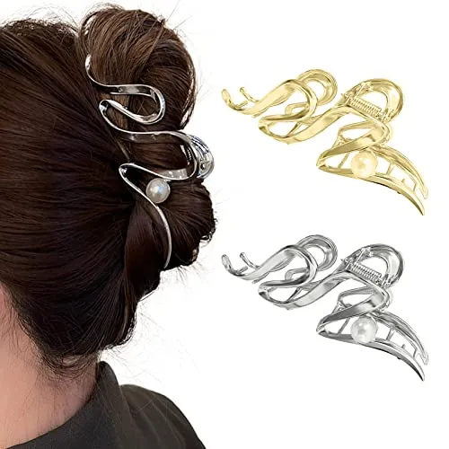 Produktbild Haarklammern Große Perlen-Haarklammern Rutschfeste Metall Haarspangen Silber Gold Haarklammer Starker Halt Haarschmuck für Damen und Mädchen Haar-Accessoires (2 Stück)