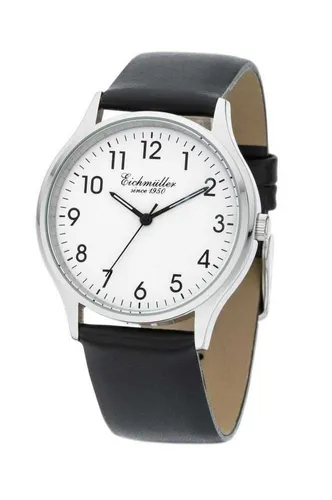 Eichmüller Quarzuhr Herren 3050-01 - Elegante Herrenuhr mit flachem Gehäuse und Lederarmband, ideal für Business und Freizeit. Wasserdicht bis 5 atm und stilvolles Design mit weißem Zifferblatt.