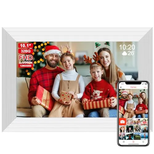 Frameo Digitaler aBilderrahmen WLAN,10.1 Zoll Digital Photo Frame | Elektronischer Bilderrahmen mit 32GB Speicher,1280x800 IPS Touchscreen ,Automatische Rotation,Wandmontagefähig,Weiß