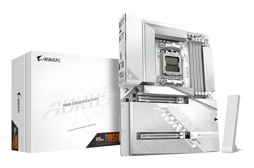 Gigabyte AM5 B850 A STEALTH ICE Mainboard - Mainboard für AMD Ryzen Zen4 mit 4xDDR5 und 3xM.2 Slots für ultraschnelle Datenübertragung und optimale Performance.