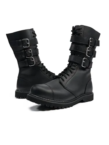Brandit Phantom Buckle Boots schwarz Gr. 10/44 - Wanderschuhe für Everyday Goth und Festivals, mit 9 Lederschnallen, Stahlkappe und robuster Gummisohle für optimalen Halt und Style.