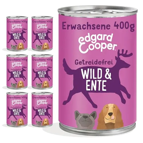Edgard & Cooper Nassfutter für Hunde (Wild & Ente, 400g x 6), Getreidefrei, natürliche Zutaten und frisches Fleisch, voller essentieller Aminosäuren