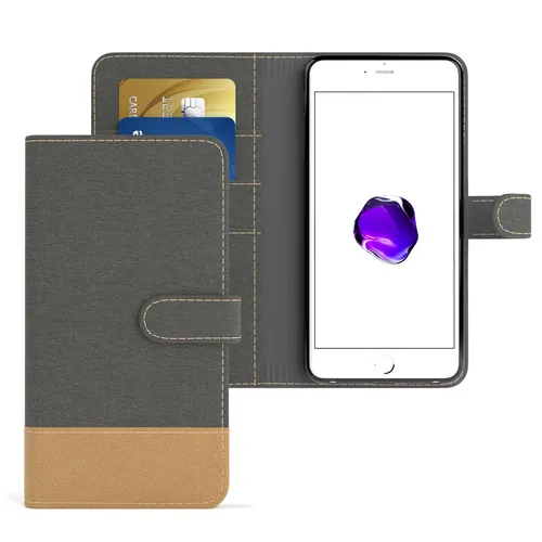 Tasche f. Apple iPhone 8 / 7 Plus Jeans Cover Handy Schutz Hülle Case Anthrazit