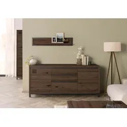 VILLANDERS Sideboard Kernbuche 190x45x85 tabacco braun geölt - Elegantes Sideboard aus massiver Kernbuche mit Soft-Close-Technologie. Zahlreiche Schubladen und Fächer bieten viel Stauraum. Hochwertige Metallblenden und einzigartige Holzstruktur machen es zum Blickfang in jedem Raum.
