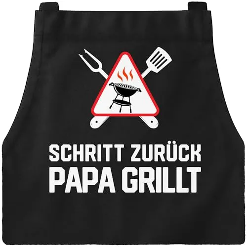 MoonWorks Grill-Schürze für Männer mit Spruch Schritt zurück Papa Papa Opa grillt Baumwoll-Schürze Grill-schürze Küchenschürze schwarz unisize