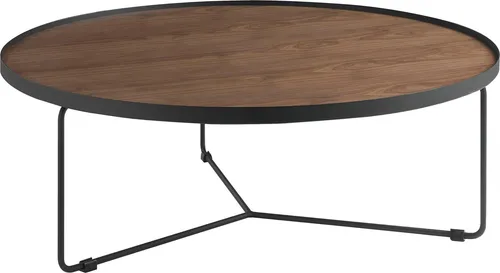 Angel CERDÁ Couchtisch rund aus Walnussholz - Beistelltisch fürs Wohnzimmer mit modernem italienischen Design, kombiniert einen eleganten Walnussdeckel mit einem stabilen schwarzen Stahlgestell für multifunktionale Nutzung.