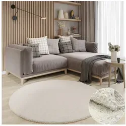 Wohnando Teppich MY-RUG Hochflorteppich Shaggy Star 100x100cm, rund, Höhe: 38 mm, einfarbig, leicht glänzend, extra flauschig beige rund | 100 cm x 100 cm x 38 mm