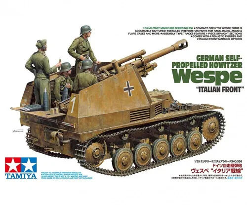 Tamiya 35358 Dt. Panzerhaubitze Wespe WWII Plastik Modellbausatz 1:35 - Modellbausatz der deutschen Panzerhaubitze Wespe im Maßstab 1:35, ideal für Modellbau-Enthusiasten, fördert Kreativität und Geschicklichkeit.