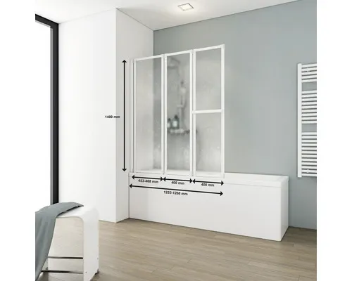 Badewannenaufsatz 3-teilig SCHULTE Komfort 126,8 x 140 cm Klarglas Profilfarbe weiß D1510 04 01 140