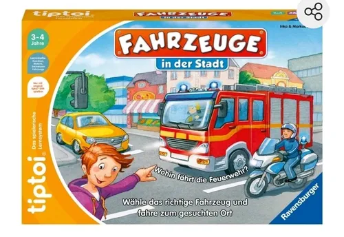 Ravensburger tiptoi Spiel 00127 - Fahrzeuge in der Stadt - Gesellschaftsspiel für 1-4 Spieler, fördert spielerisch die Motorik und das Lernen durch interaktive Geräusche und Lieder mit dem tiptoi-Stift.