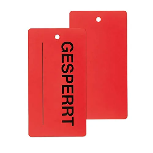 Warenanhänger GESPERRT aus Kunststoff rot 65x120mm Hängeetiketten 100