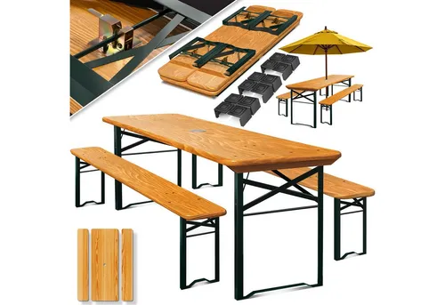 KESSER Bierzeltgarnitur, Klappbares Gartenmöbel-Set in Hellbraun