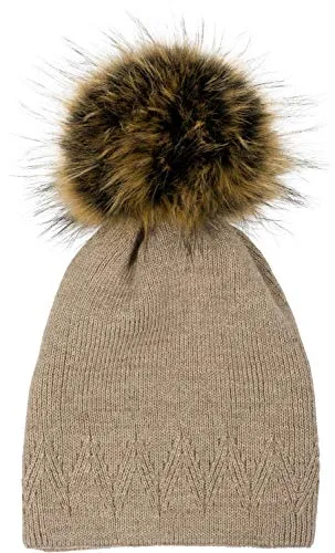styleBREAKER Unisex Strick Bommelmütze mit Zacken Muster - Warme Strickmütze aus elastischem Material mit abnehmbarem Kunstfellbommel für individuelle Styles. Ideal für kalte Temperaturen und sorgt für angenehmen Tragekomfort. Einheitsgröße passt bis zu 61 cm Kopfumfang.
