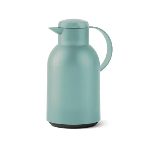 Emsa Samba Isolierkanne 1,5L - Transluzenz/Puder-Grün - Praktische Isolierkanne mit Quick Press Verschluss für einfaches Ausgießen. Hält Getränke bis zu 12 Stunden heiß und 24 Stunden kalt. 100% dicht und BPA-frei – ideal für den täglichen Gebrauch.