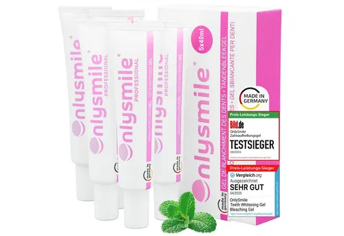 OnlySmile Zahnbleaching-Gel - Testsieger für strahlend weiße Zähne - Das OnlySmile Zahnaufhellungsgel hellt deine Zähne in nur 5 Tagen um bis zu 9 Nuancen auf. Sanft und effektiv, perfekt für die Anwendung mit LED-Kits. Erlebe ein strahlendes Lächeln ohne Empfindlichkeit!