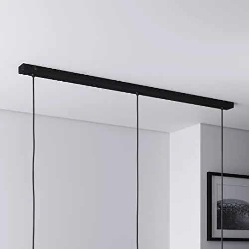 Lightstock Rechteckiger Baldachin für Lampe 1100mm mit 3 Kabelauslässen - Rechteckiger Baldachin in Schwarz (L 110 x H 2.5 x B 5 cm) für 3-flammige Lampen, ideal für lange Esstische. Inklusive WAGO-Klemmen für schnellen Aufbau. Hochwertige Verarbeitung, Made in EU.