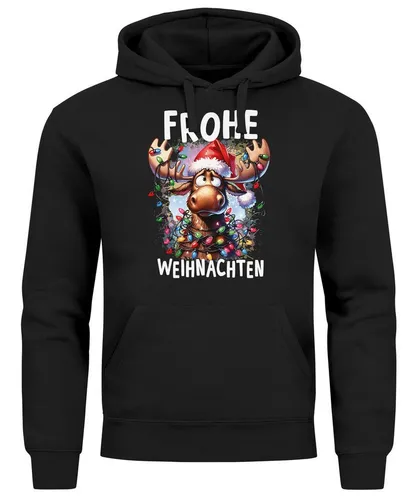 MoonWorks Hoodie Hoodie Herren Frohe Weihnachten Elch Aufdruck Kapuzen-Pullover