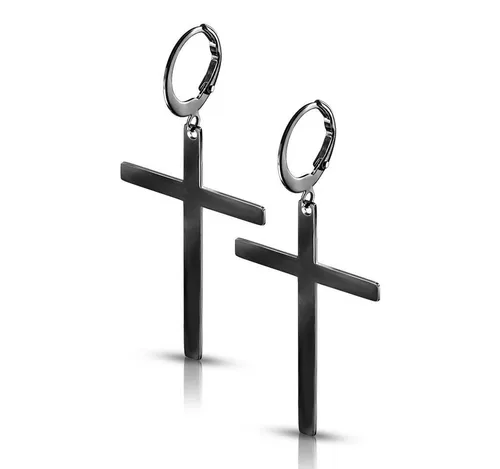 BUNGSA Ohrring-Set Creolen mit großem Kreuzanhänger aus Edelstahl Unisex Schwarz (1 Paar (2 Stück), 2-tlg), Ohrschmuck Ohrringe