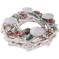 MCW Adventskranz, Weiß, Holz, 11 cm - Adventskranz aus handgearbeitetem Holz, Ø 35 cm mit 4 Kerzenhaltern. Ein einzigartiges Deko-Element für festliche Stimmung in der Adventszeit.