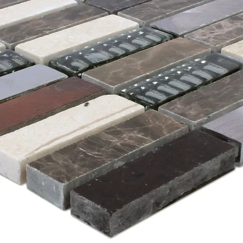 Mosaikfliesen Metall Glas Naturstein Beige Braun Mix in beige von Mosafil