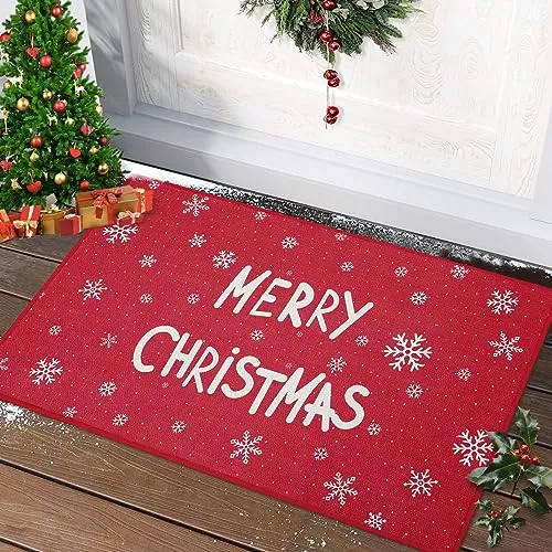 CAROMIO Weihnachts Fußmatte Haustürmatte Außen Gedruckter Fußabtreter Fußmatte rutschfest Waschbar Badematte Gummi Rückseite Weihnachten Wohnzimmer Dekoration Weiße “Merry Christmas” 40 x 60 cm