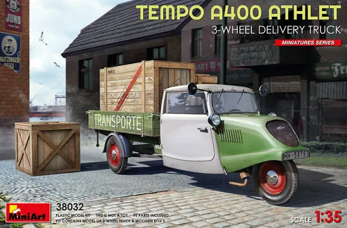 MiniArt 38032 TEMPO A400 ATHLET 3-Rad Lieferwagen 1:35 - Modellbausatz eines detailgetreuen 3-Rad Lieferwagens, ideal für Modellbau-Enthusiasten und Sammler, mit präzisen Bauteilen für ein authentisches Bau-Erlebnis.