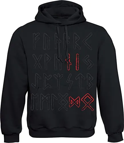 Baddery Wikinger Pullover Herren: Odin Runen Kapuzenpullover für Wikinger-Fans (3XL)