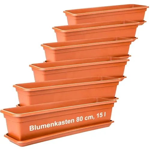 2friends Blumenkasten Set 80cm, Terracotta â€“ 6er-Set Balkonkästen mit Untersetzer, Hochwertiger Kunststoff, EU
