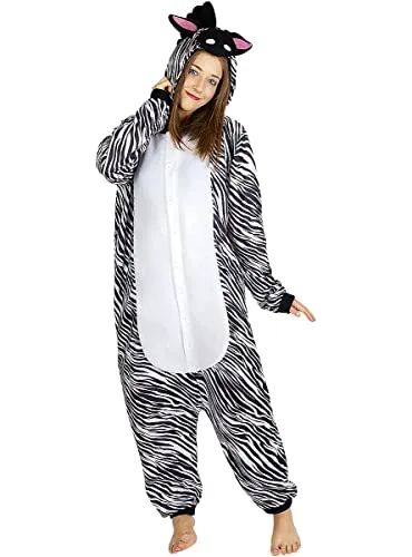 Funidelia | Zebra Onesie Kostüm für Herren und Damen Größe M Tiere - Farben: Bunt, Zubehör für Kostüm - Lustige Kostüme für deine Partys