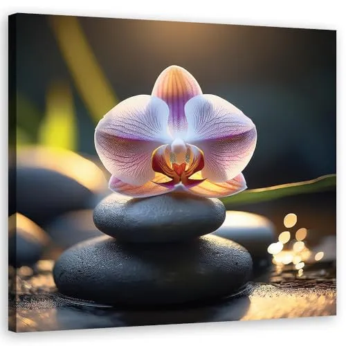 Feeby Leinwand Bilder - Orientalische Steine und Blumen - Canvas 50x50 cm - Deko Wohnzimmer - Wandbilder Schlafzimmer - Deko Aesthetic - Wand Deko - Leinwand Groß - Deko Zimmer - Leinwandbilder XXL