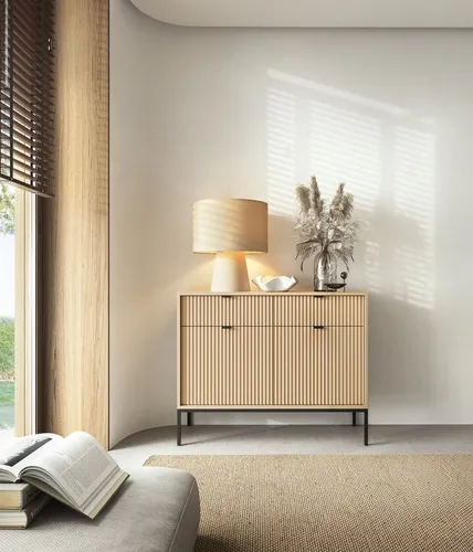 Selsey VELLORE - Elegantes 2-türiges Sideboard in Eiche Vicenza Optik - Das 2-türige Sideboard Vellore vereint modernes Design mit praktischem Stauraum. Ideal für Wohn- oder Arbeitsbereiche, bietet es durchdachte Ablagefächer und zwei Schubladen für Ordnung im Alltag.