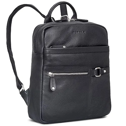 ROYALZ 'Arizona' stilvoller Echtleder Rucksack Damen Mittel-Groß - ideal als Tagesrucksack Cityrucksack 11.6-13 Zoll Laptoprucksack Leder Modern, Farbe:Schwarz