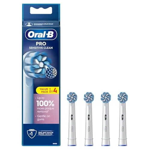 Oral-B Pro Sensitive Clean Ersatzbürstenköpfe 4 Stück - Ersatzbürsten für empfindliche Zähne, entfernt bis zu 100 % mehr Plaque und reduziert Gingivitis. Mit X-förmigen Borsten für gründliche Reinigung und Abnutzungsanzeige.