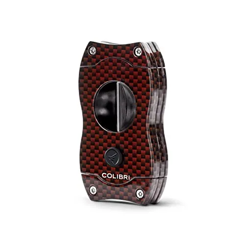 Colibri V-Cut Zigarrenschneider | Rotes Kohlefaserdruck | Federauslöser | Tiefer 7mm V-Schnitt | Bis zu 60+ Ringmaß-Zigarren | Ergonomisches Design