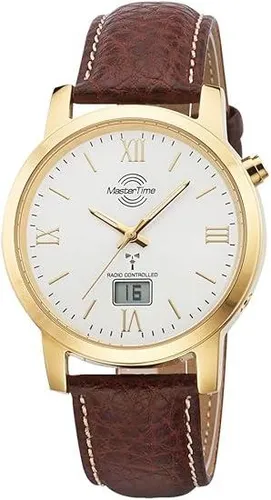 MASTER TIME Funkuhr MTGA-10298-13L - Elegante Herrenuhr mit Lederarmband - Armbanduhren mit Quarz-Antrieb und funkgenauer Zeit, ausgestattet mit Langzeitbatterie und stilvollem Lederarmband für den modernen Mann.