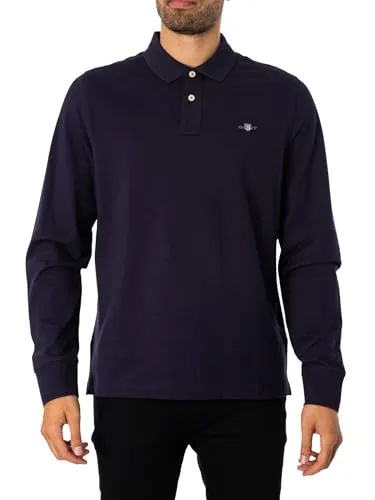 Gant Poloshirt REG SHIELD LS PIQUE RUGGER blau S - Herren-Shirt aus 100% Baumwolle mit Logotickerei auf der Brust, ideal für einen lässigen Look.