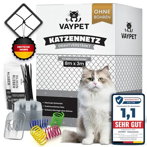 VAYPET® Katzennetz Balkon ohne Bohren [8x3m]