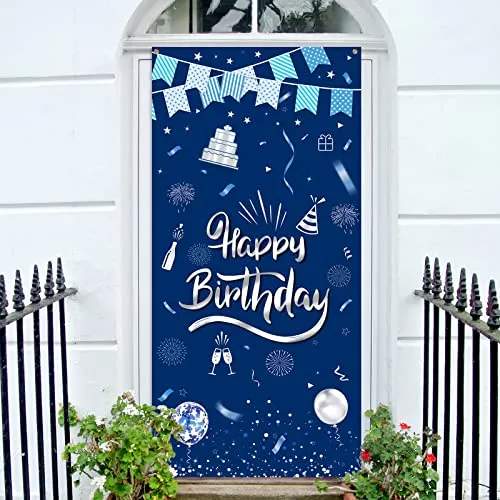 GoldRock Happy Birthday Banner Blau - Geburtstagsdeko für Mann, Frau, Mädchen, Junge - Hintergrund und Girlande 185 cm x 90 cm