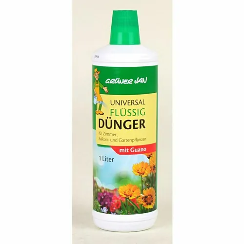 12x 1L Grüner Jan Flüssigdünger mit Guano - Dünger für Blüh- und Grünpflanzen, fördert das Wachstum dank natürlichem Guano, ideal für eine üppige Pflanzenpracht.