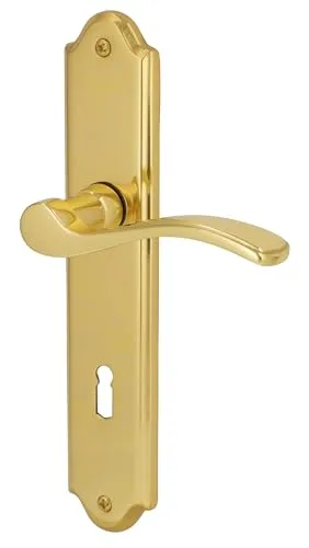 Türgriff Lori - LS Messing poliert für Eingangstüren - Eleganter PZ Türdrücker aus poliertem Messing, ideal für Renovierungen. Inklusive Befestigungsmaterial, kombiniert klassisches Design mit zeitloser Ästhetik.