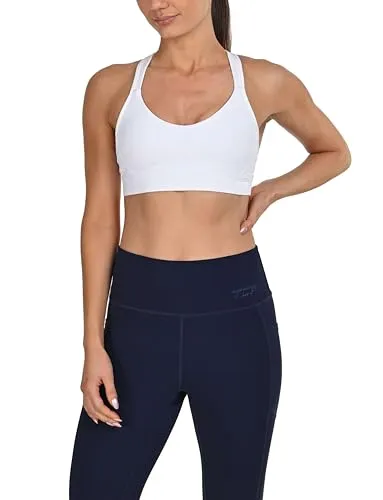 TCA Sport BH für Damen mittlerer bis starker Halt - Sport Bra Damen mit herausnehmbaren Polstern - Sport-BH mit verstellbaren Komfort-Trägern und nahtlosem Racerback-Design - Weiss, M