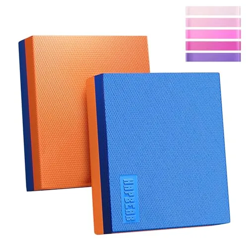 HAPBEAR Balance Pad 2er-Sets,40x33cm Rutschfest Balance-Kissen,6cm Dickes Gleichgewichtskissen für Gleichgewicht, Stabilitätstraining, Physiotherapie & Fitness-Kissen,inkl Resistance Band-Blau