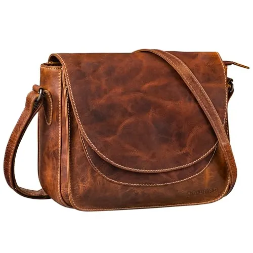 STILORD 'Fleur' Umhängetasche Damen Leder Mittel-Groß - Elegante Echtleder Handtasche zum Umhängen mit Magnetverschluss - Ideal als Freizeittasche mit Anti-Diebstahl Fach, Farbe:salerno - braun