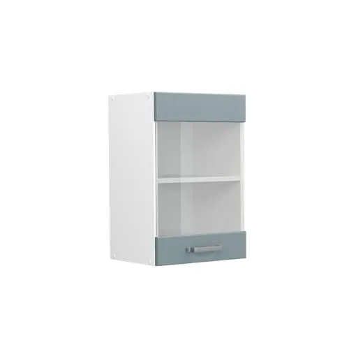 Vicco Hängeschrank R-Line, Wandhängeschrank, Blau-Grau/Weiß, 40 cm mit Glastür