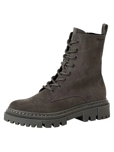 Tamaris Damen Stiefel Leder grau 40 - Wanderschuhe mit modernem Design und halber Schafthöhe. Der 40 mm Blockabsatz bietet Stil und Halt. Reißverschluss und Schnürung für einfaches Anziehen. Wechselbares Fußbett für optimalen Komfort.