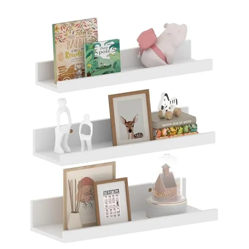 EXYGLO 40cm Lang Wandregal Weiß, Schweberegal Bilderleiste für Wohnzimmer, Küche, Kinderzimmer, Arbeitszimmer oder Schlafzimmer, 3 Stück mit Verschiedenen Größen
