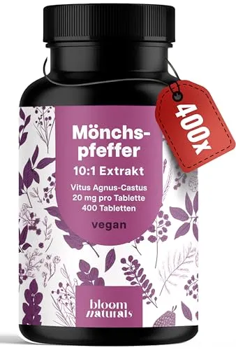Mönchspfeffer hochdosiert - 400 Tabletten - 20mg pro Tablette - 10:1 Extrakt aus Original Agnus Castus - Nahrungsergänzungsmittel- Vegan und produziert in Deutschland Laborgeprüft